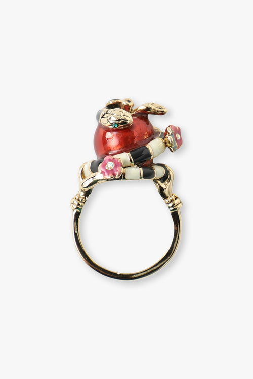 Red Apple Ring Gold is a checkerboard floral snake with golden head wrapped around a red apple