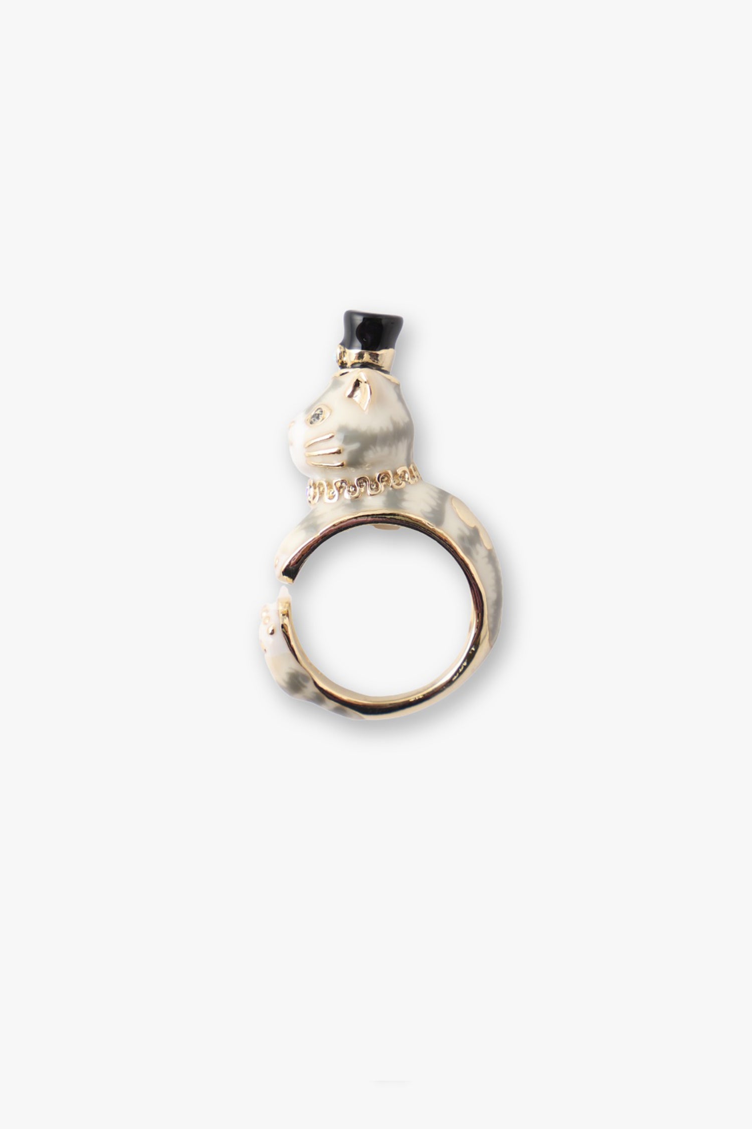 Black Hatted Cat Ring Gold, golden edges on legs to have a round effect to the ring