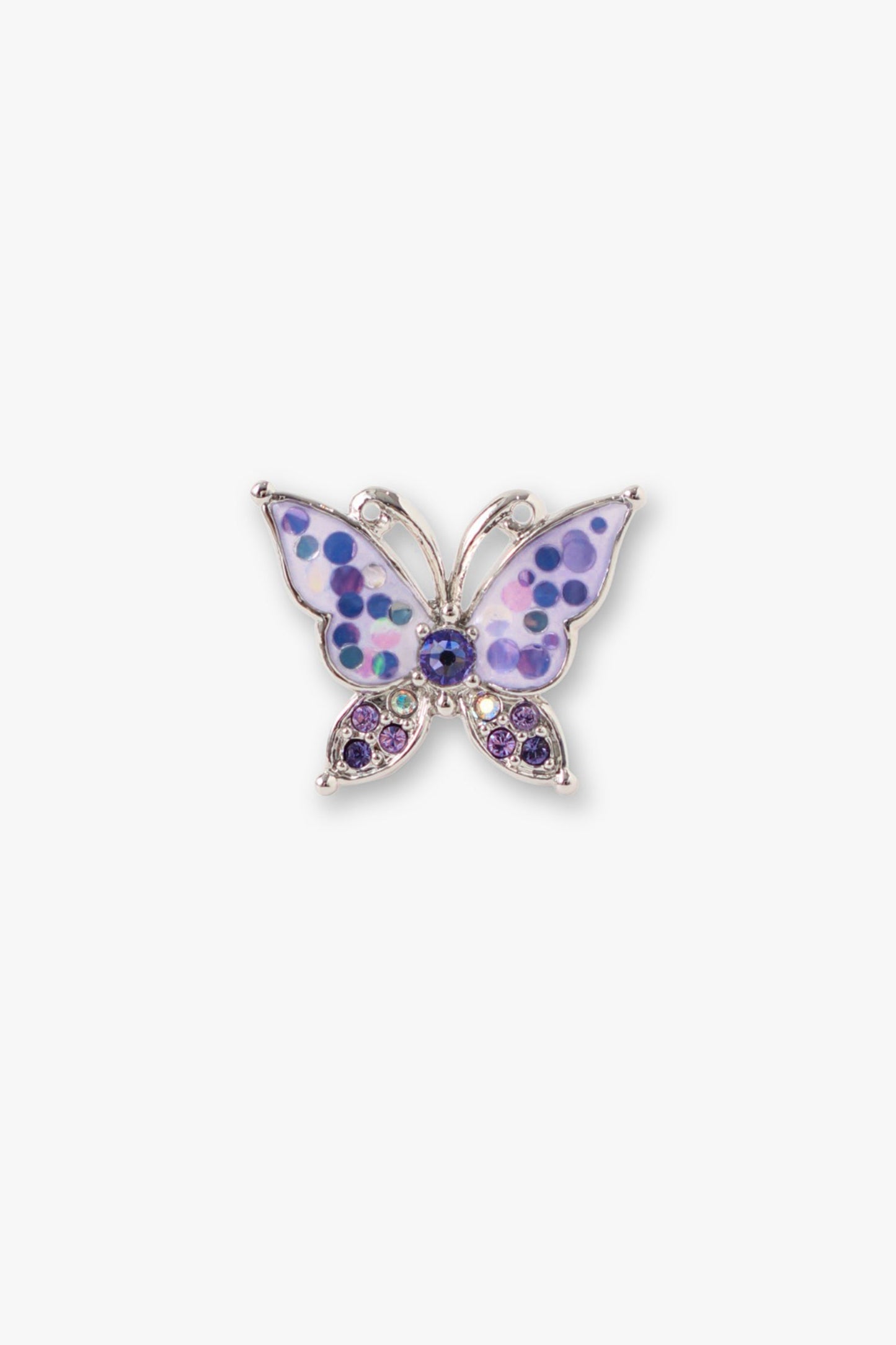 Purple Butterfly Glitter Ring Gunmetal, gunmetal edges and antennae, purple stone in the center