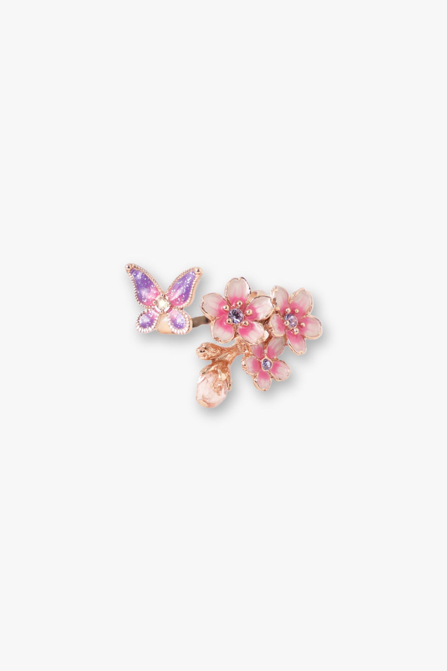 Butterfly Cherry Blossom Ring, Metal Pink and gold color plating, synthetic resin, and glass