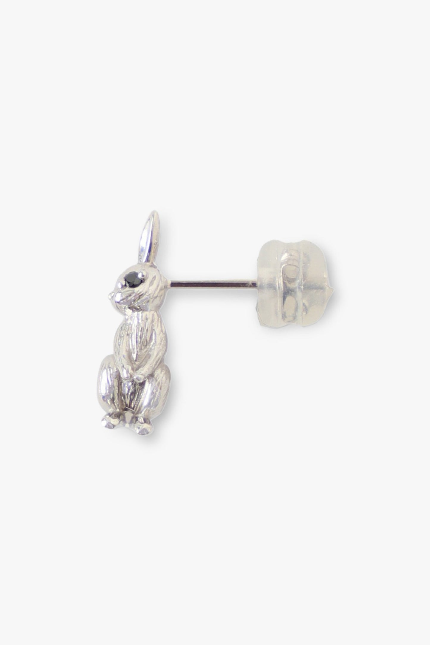 Mismatched Bunny & Carrot Earrings, detail of the friction back with a plastic protection