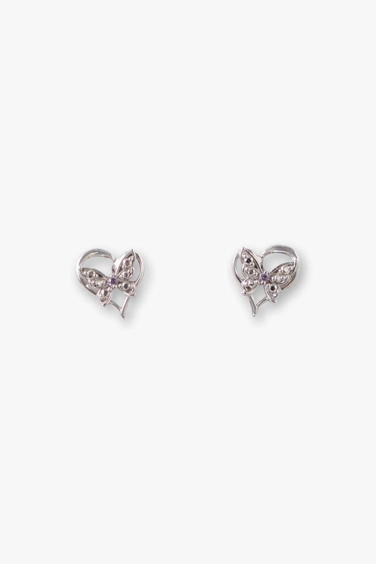 Heart Butterfly Stud Earrings <br> Silver - Anna Sui