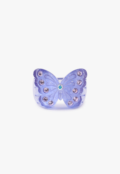 Butterfly Ring Periwinkle 5-gemstones diamond like on each wing and blue as a head