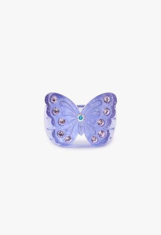 Purple Butterfly Glitter Ring <br> Gunmetal