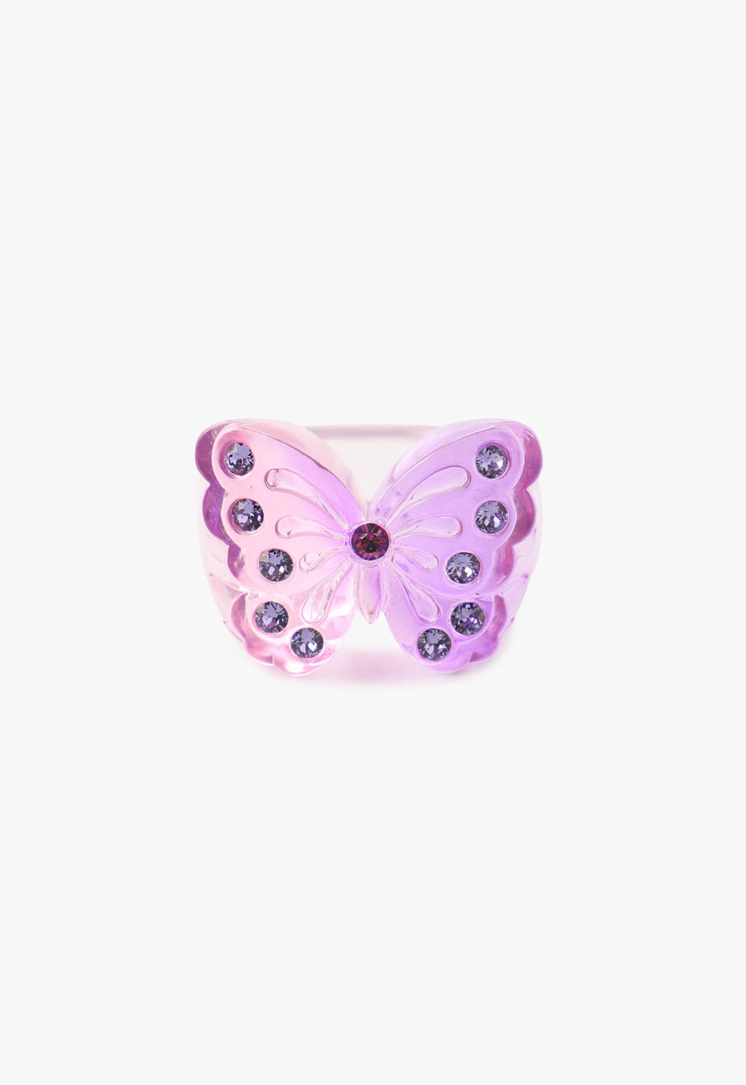 Butterfly Ring Pink 5-gemstones diamond like on each wing and red as a head