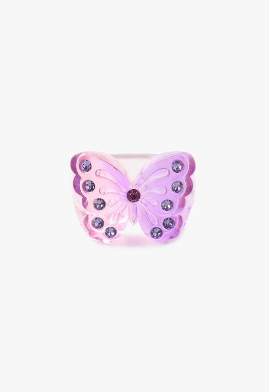 Butterfly Ring Pink 5-gemstones diamond like on each wing and red as a head