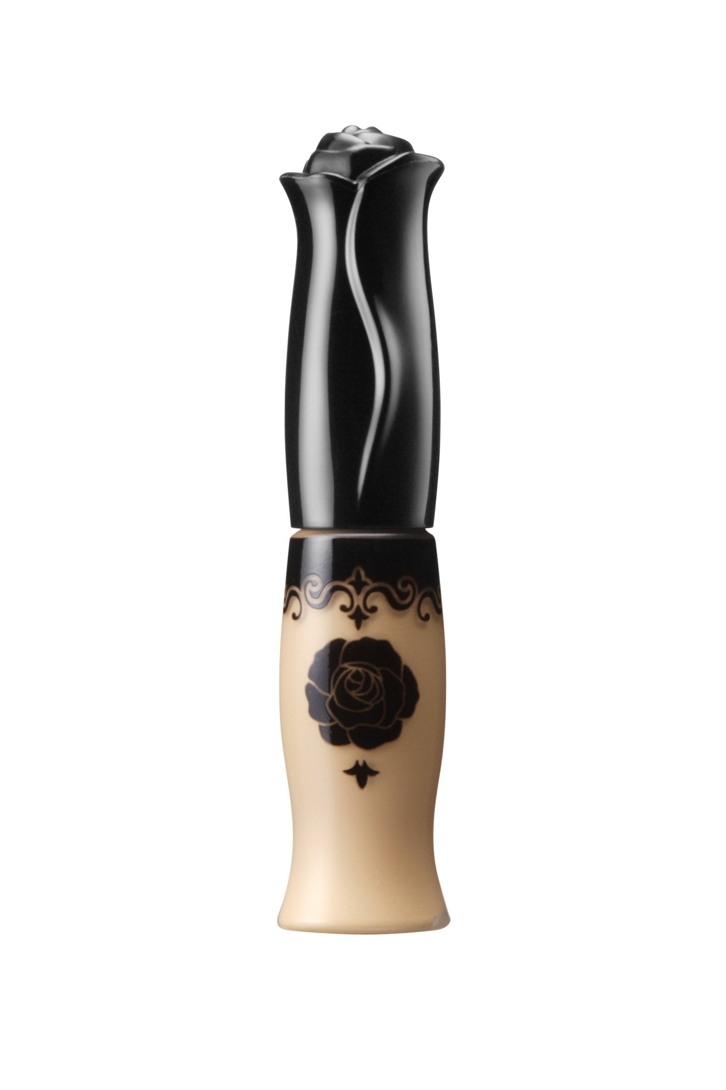 LIGHT Spot Concealer in a curvy shaped transparent container, with floral design, high black rose cap