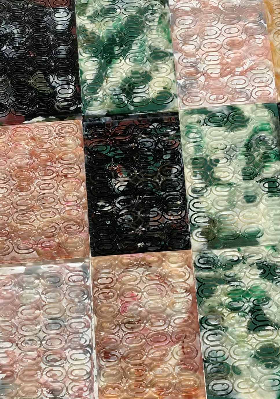 Pre-cut Rectangles of green, black, rose larges links for Sunglasses Chain made from Recycled Acetate