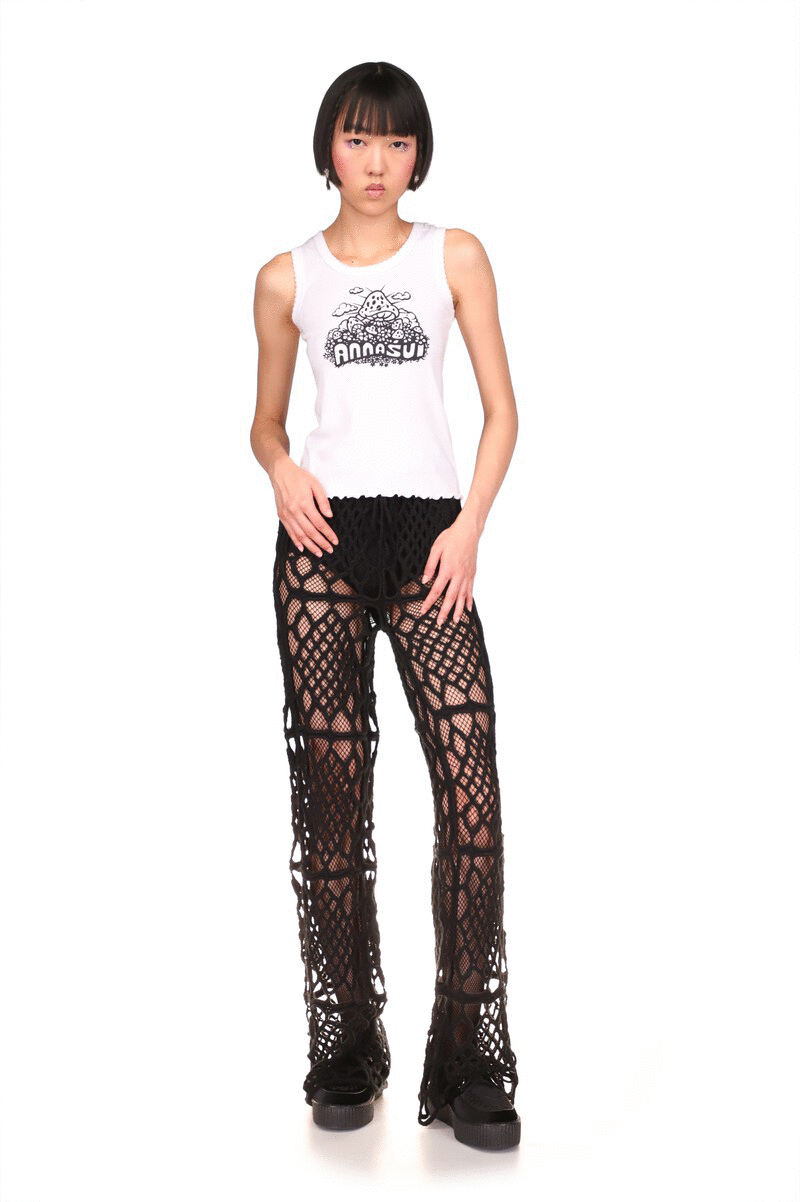 Hand-Crochet Diamond Pants Black, divided in 4 sets of diamonds with a black seams