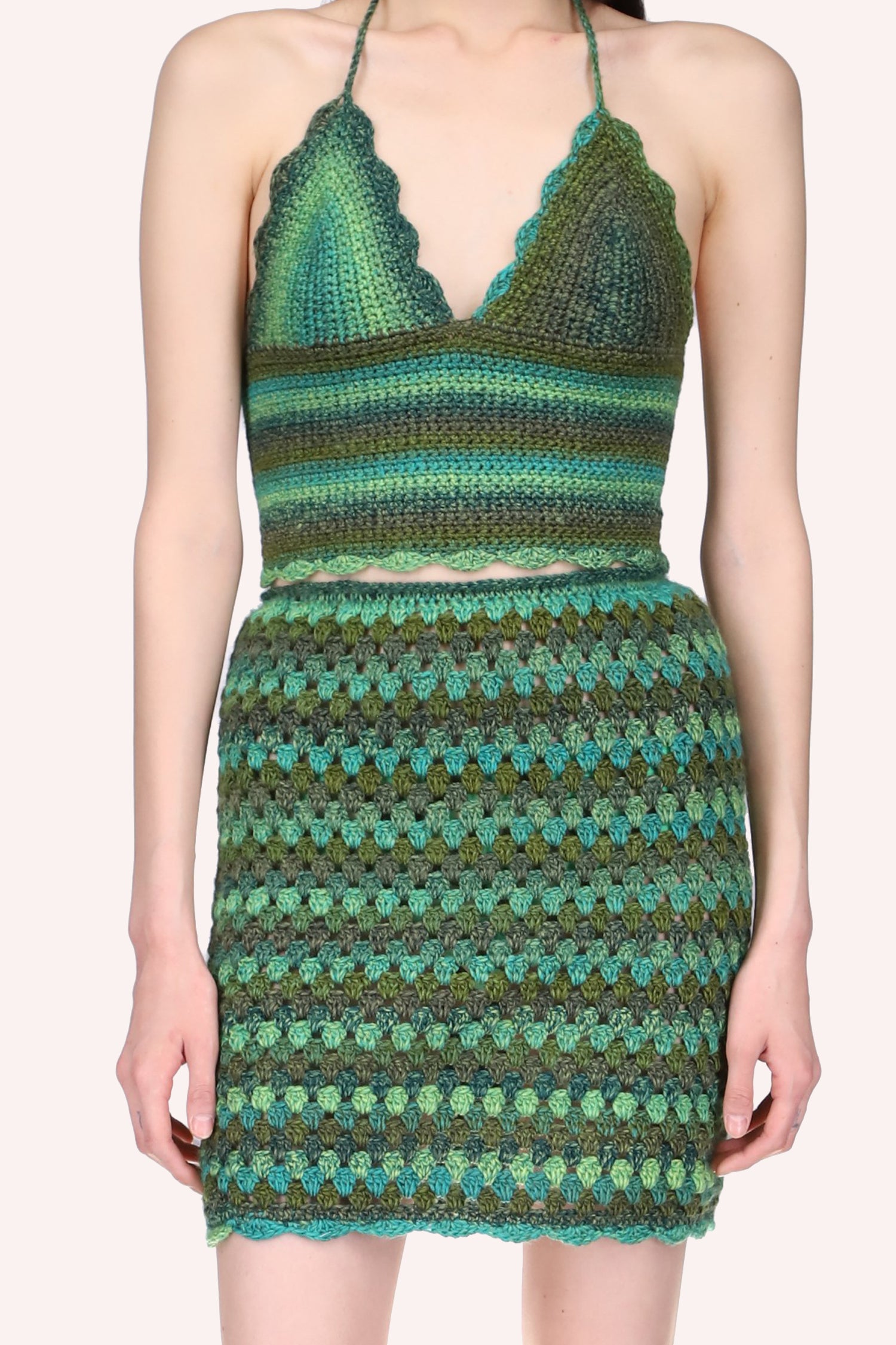 Ombre Hand Crochet Skirt by Konry K<br> Jungle Green - Anna Sui