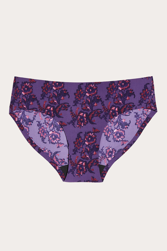 Anna Sui x Knix Autumn Evenings Essential Bikini, Dark purple, with light and darker pink floral pattern