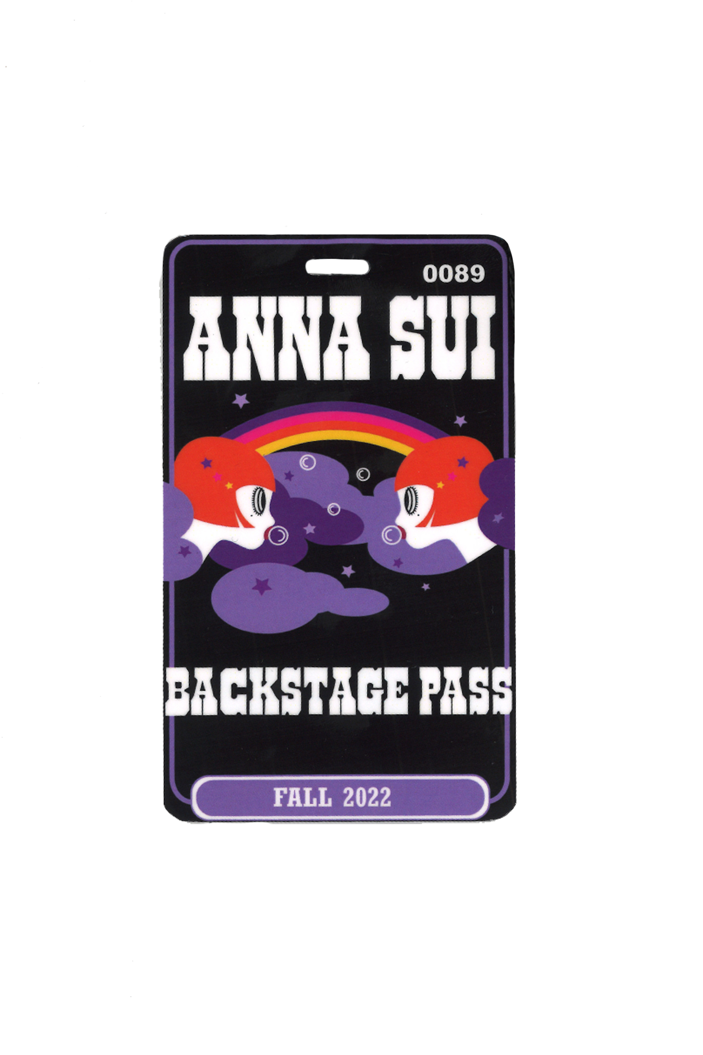 Anna Sui Backstage Pass, black rectangle with Anna Sui on top, bubblegum girls, fall 2022