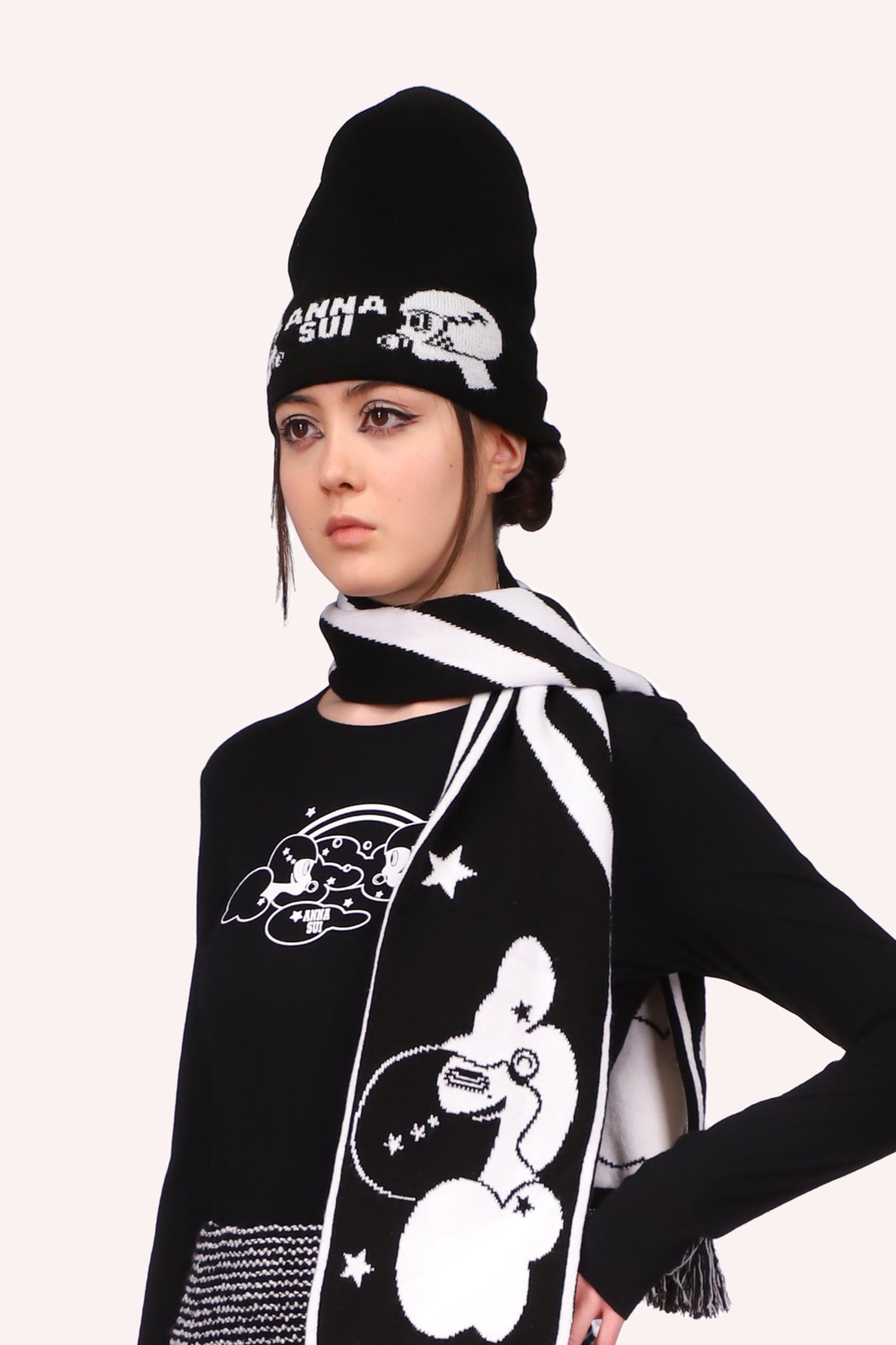 Anna Sui Black Logo Beanie for Kids