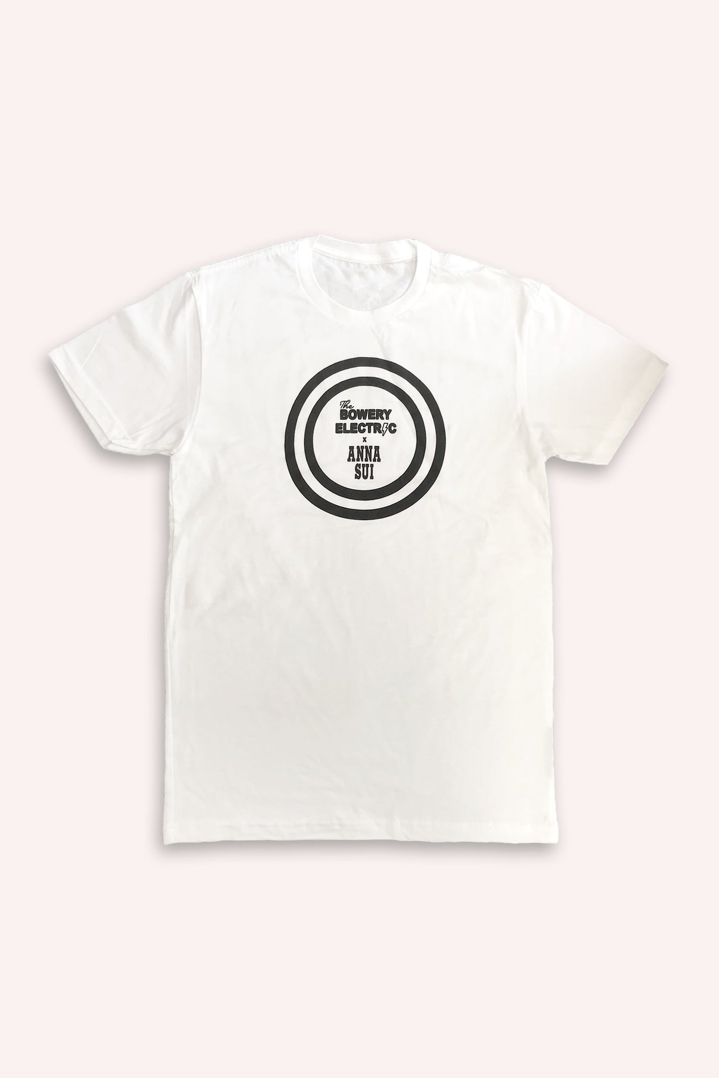 Limited-Edition Tee, short sleeves, white, black round logo of Anna Sui and Bowery Electric labels