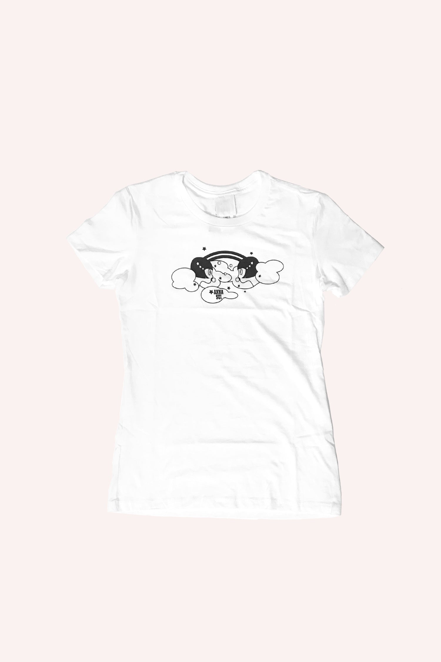 Limited-Edition Tee, short sleeves, white, black round logo of Anna Sui and Bowery Electric labels