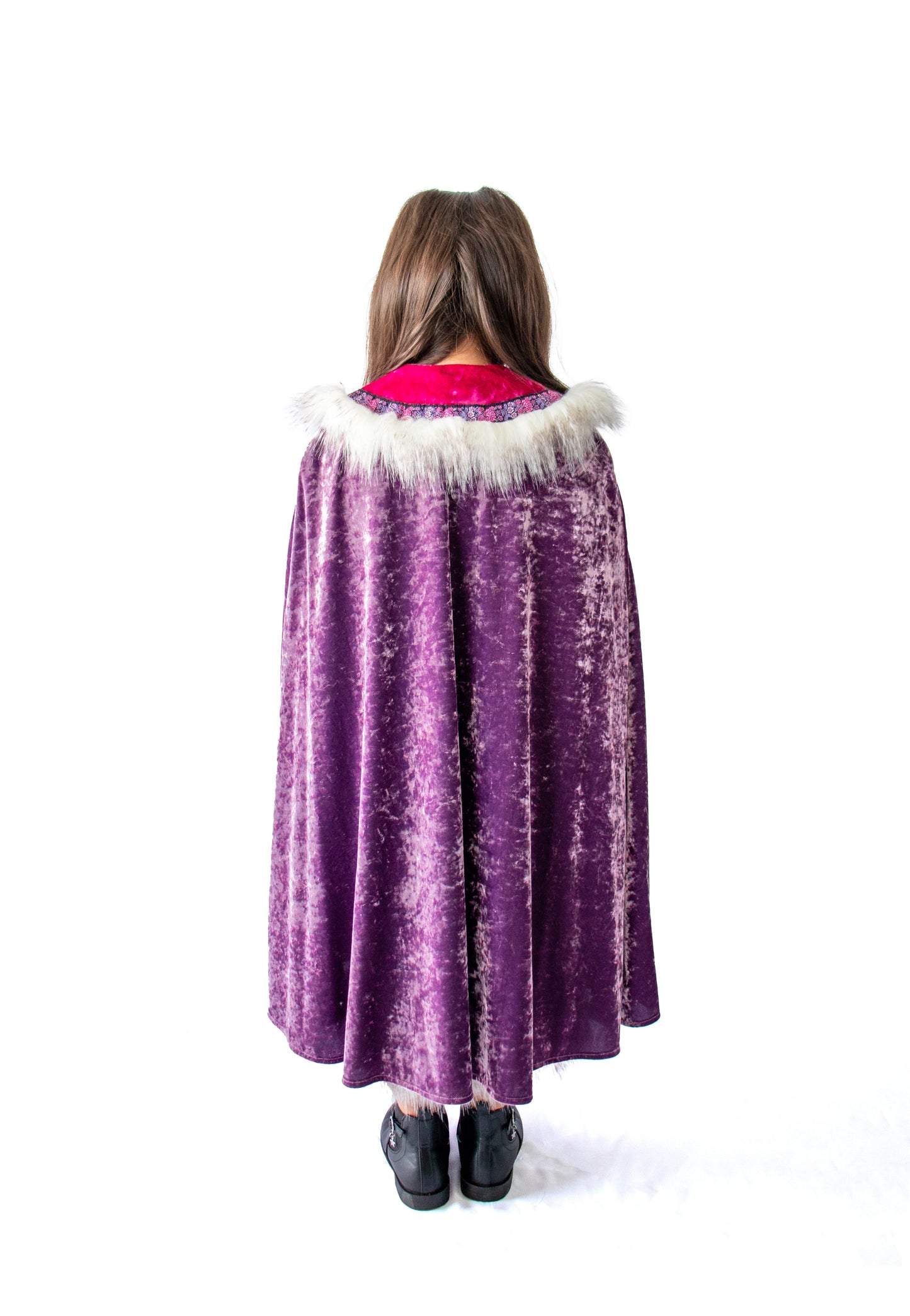 Kid's Prince Cape Lavender flap of faux fur at large collar goes down over the shoulders