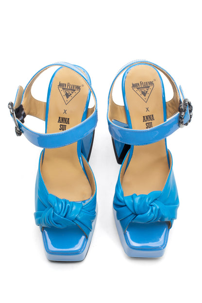 Anna Sui x John Fluevog Munster Heel turquoise, interior beige with logos Anna Sui and John Fluevog