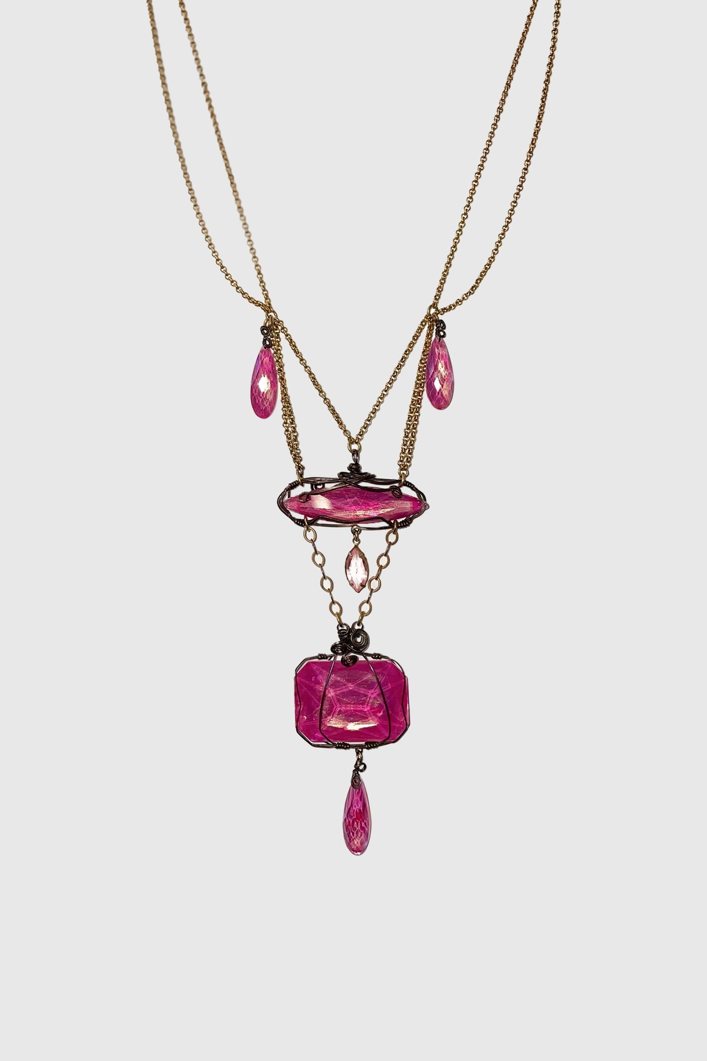Anna Sui x Erickson Beamon Teardrop Crystal Necklace Ruby, long 19.5-inch, Pendant 5-inch