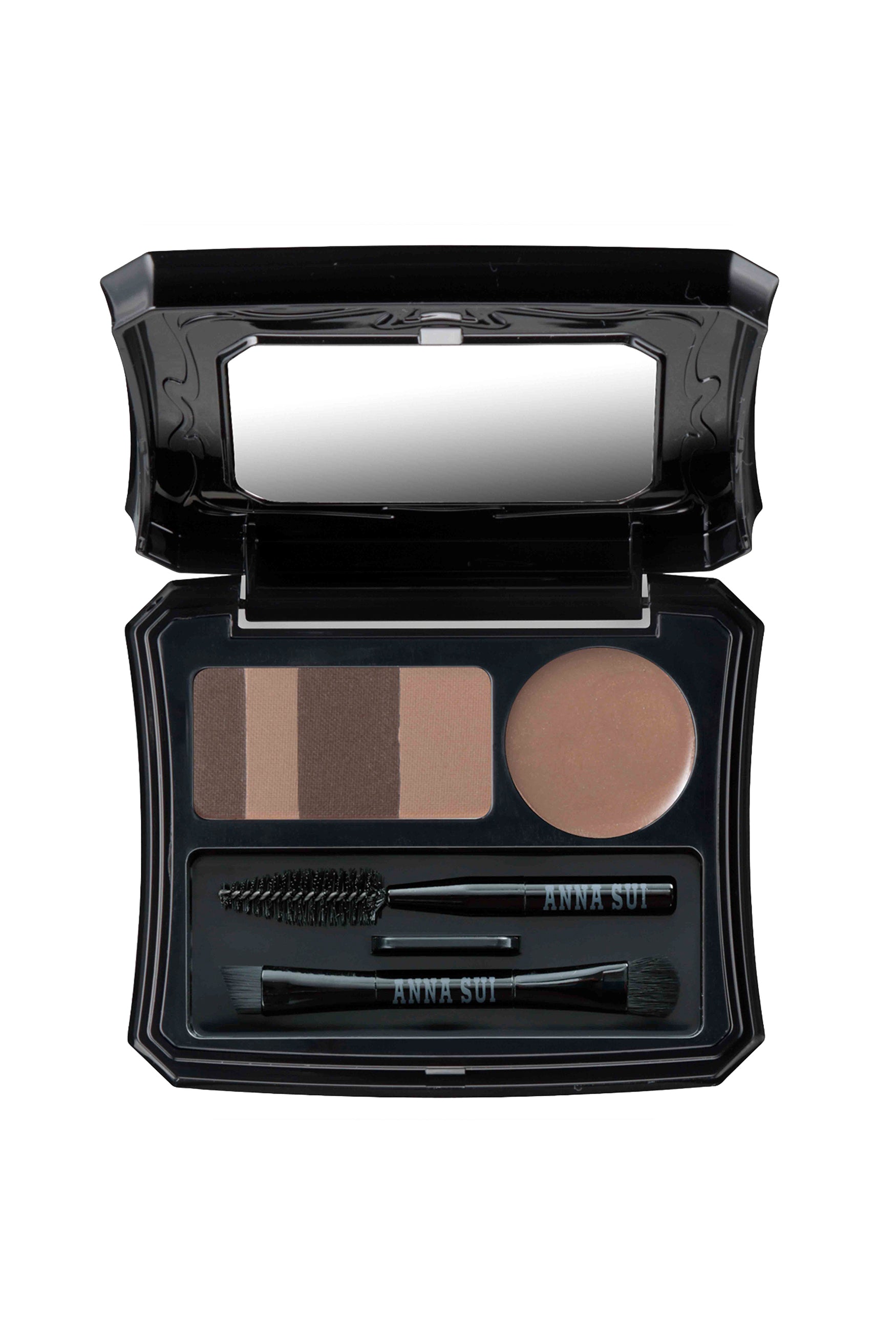 SOFT BROWN in a rectangle box with curvy sides, with brushes, color, & mirror. 