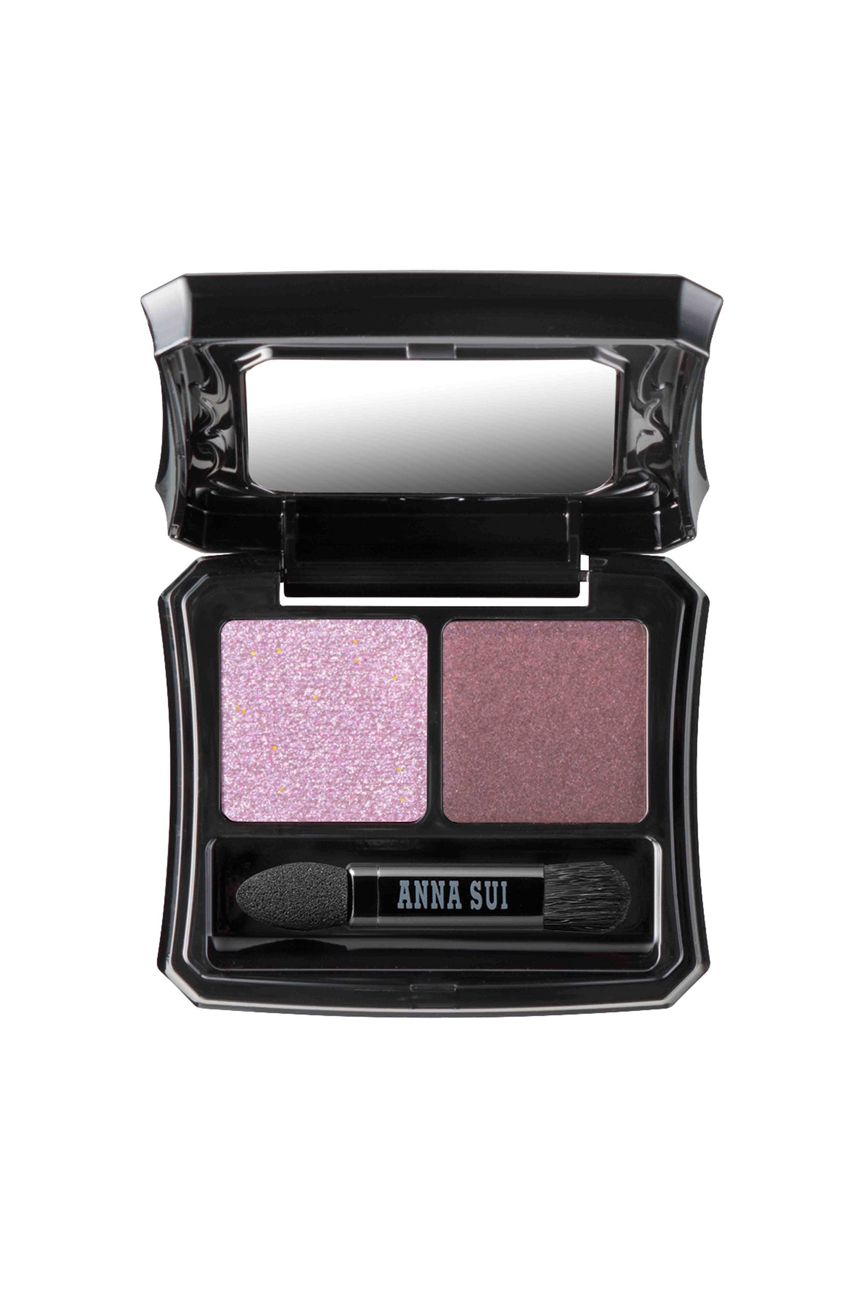 SORBET & MYSTIC in a square container with curvy sides, with Anna Sui applicator & mirror