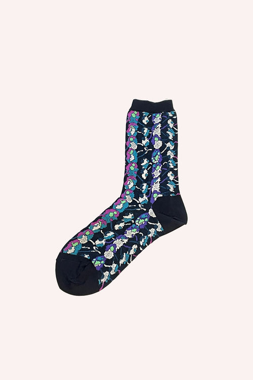 Floral Stripe Socks Turquoise, short socks, black front, heels top