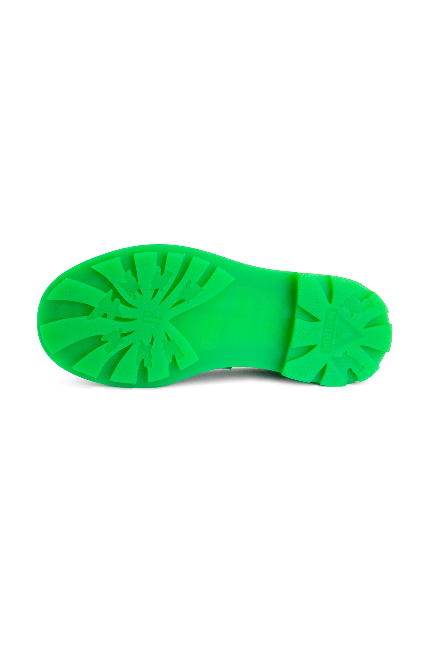 The under sole is in the same glo green, large bevel material to have a good stability on any ground 