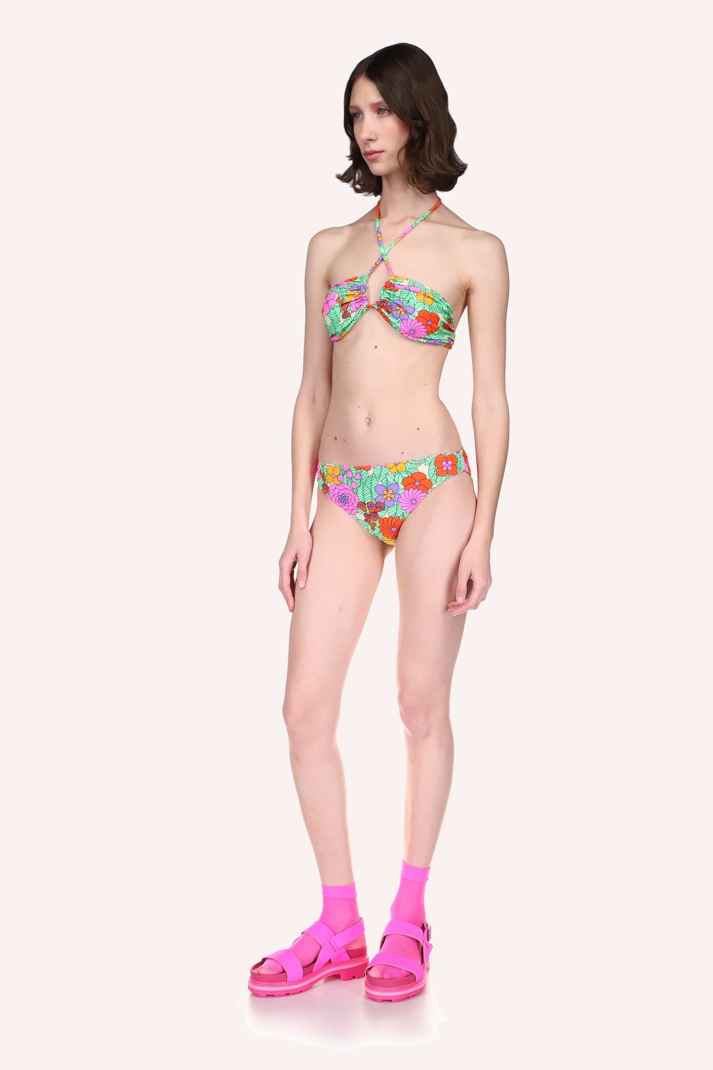 Beckoning Blossoms String Bikini Set, Hipster bikini bottoms shape, close fitting