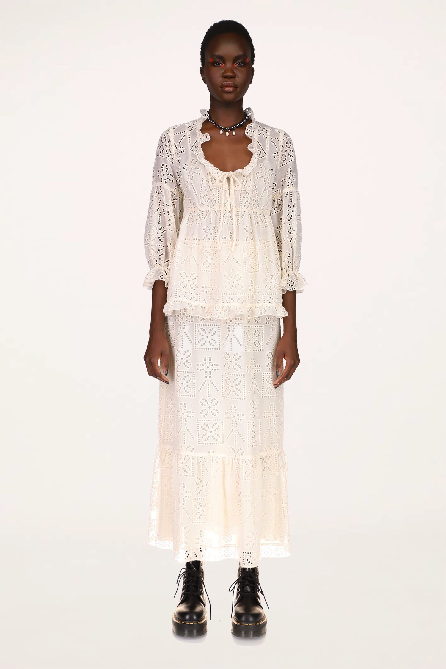 Aesthetic Eyelet Skirt Cream nicely pair with Aesthetic Eyelet Top Cream