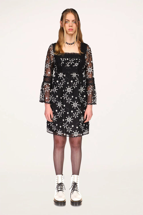 3D Floral Embroidery Dress <br> Black - Anna Sui