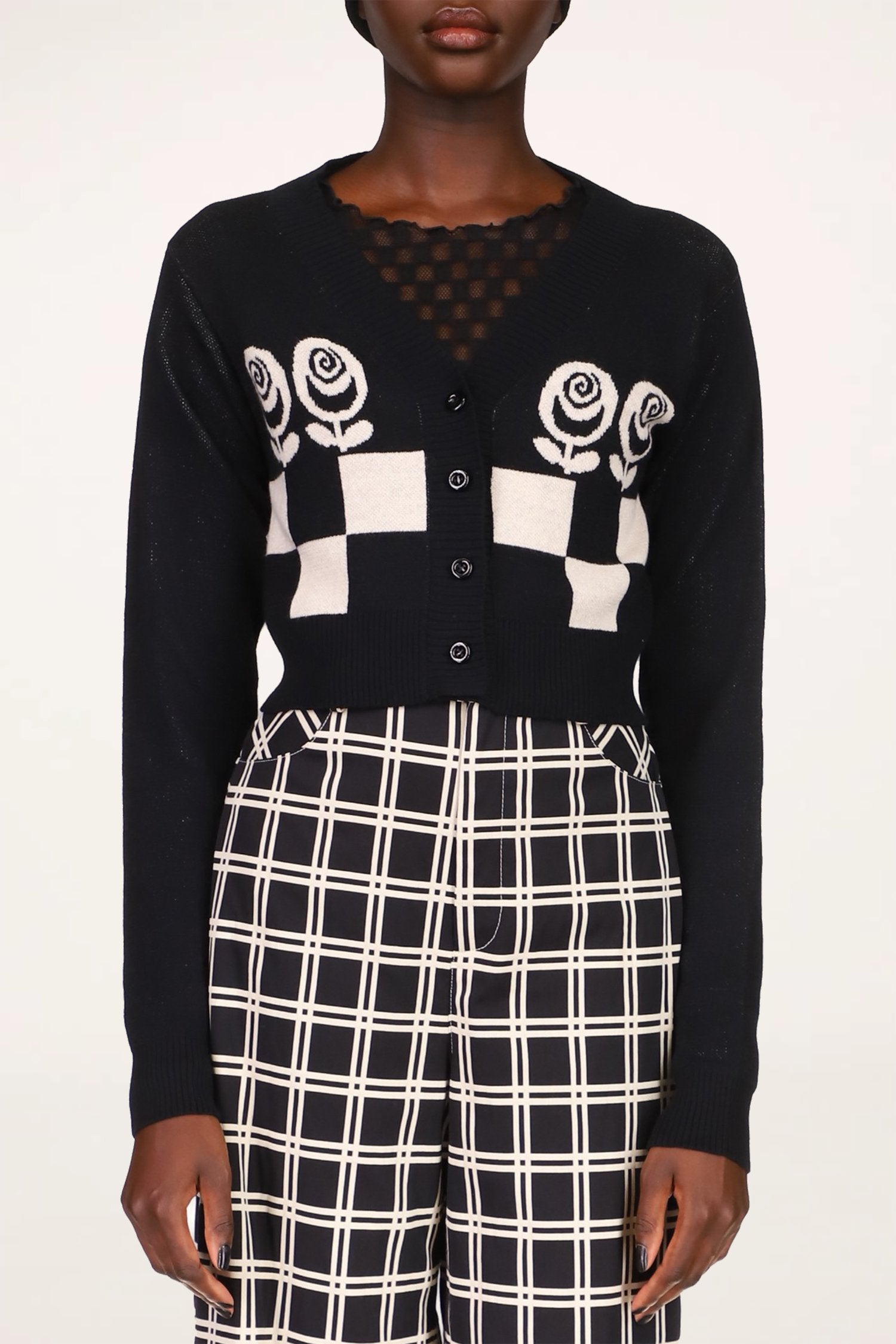 Rose Checker Sweater <br> Black - Anna Sui