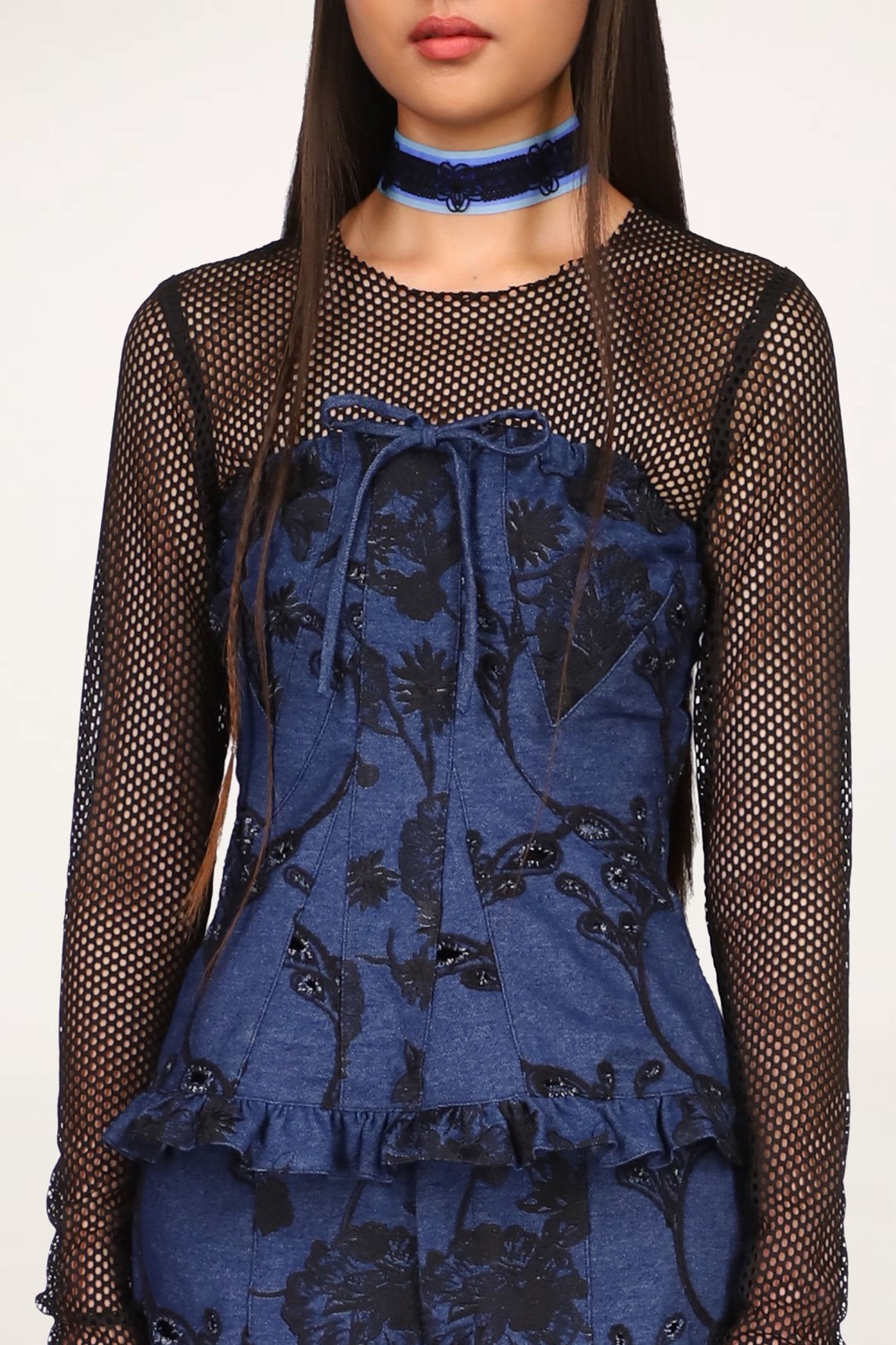 Denim Eyelet Embroidery Corset - Anna Sui