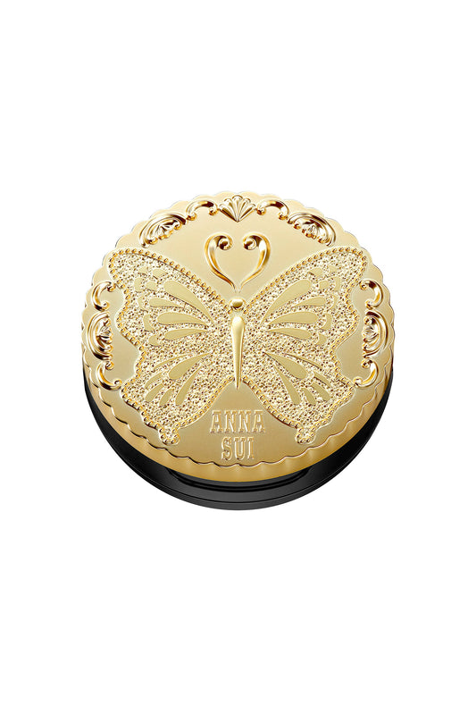 Classic Loose Powder gold round box with a butterfly engrave on top, perfect for on the go