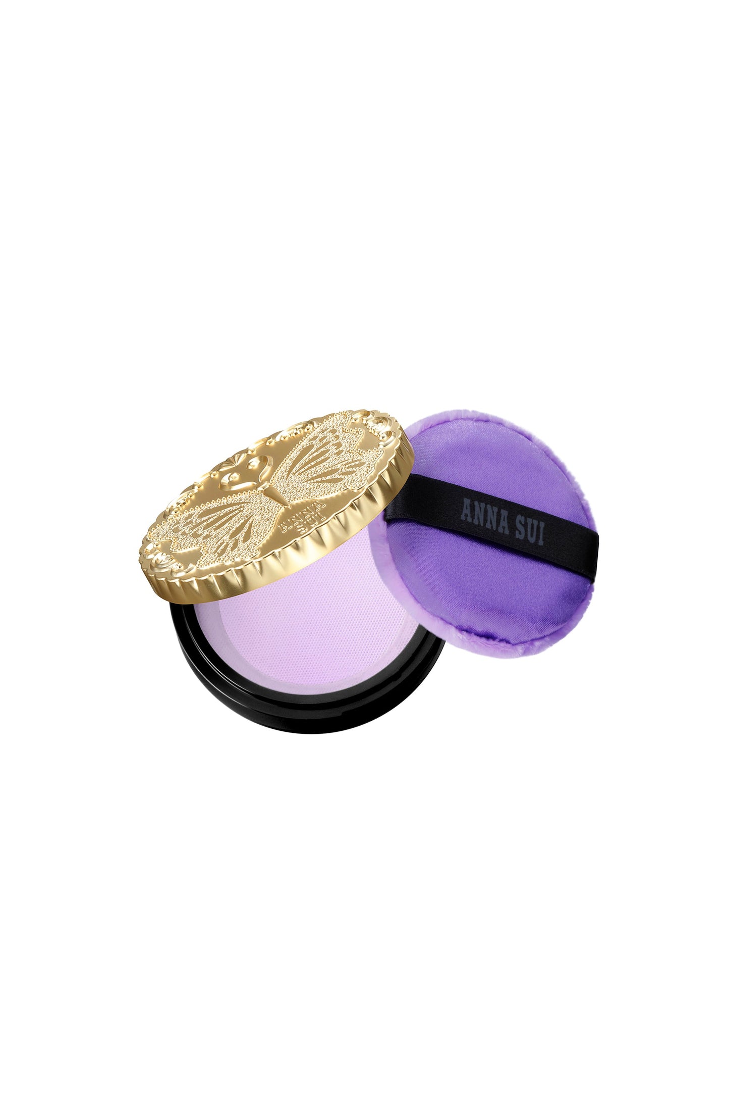 Classic Loose Powder gold round box with a butterfly engrave on top, 200: powder, and sponge