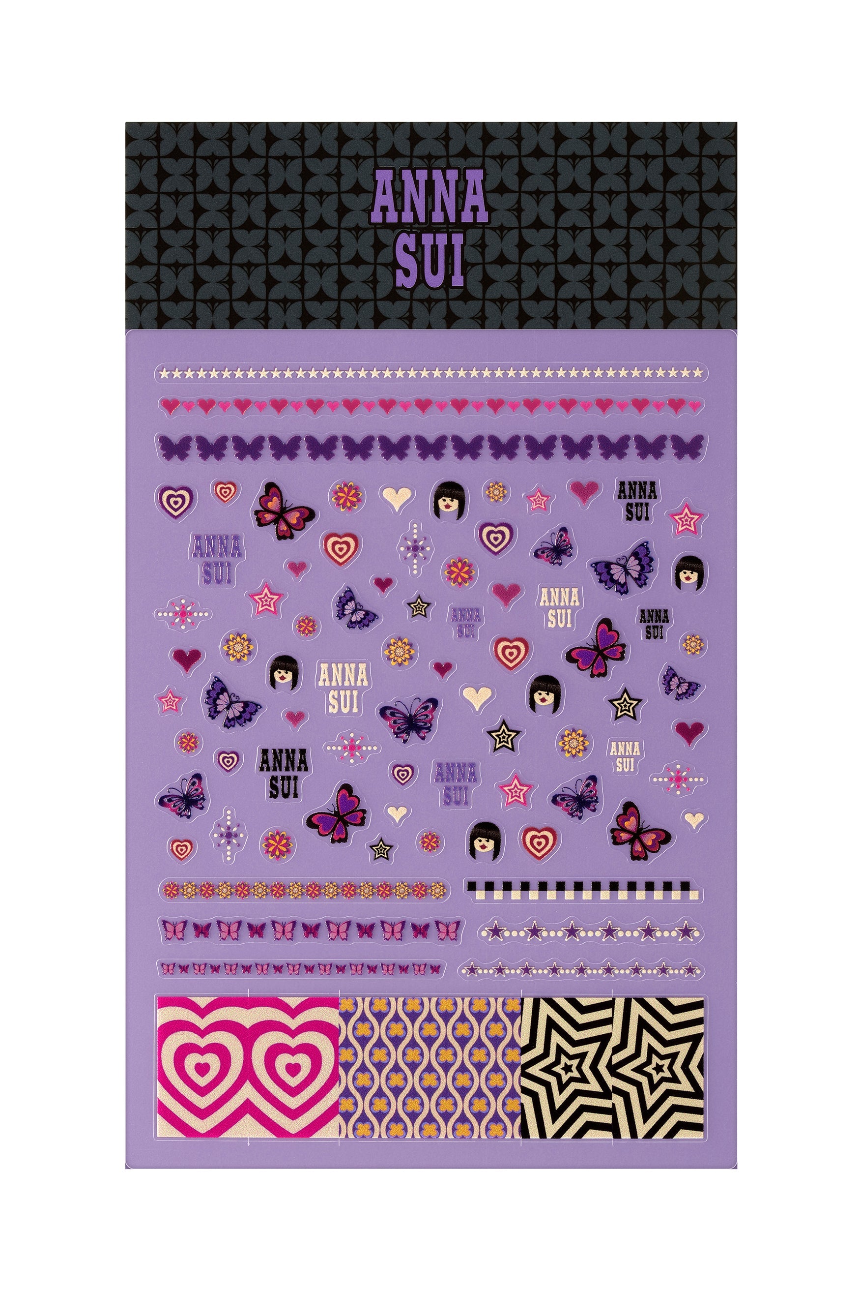 Nails Stickers inspired by Anna Sui's favorite butterflies, hearts, stars, iconic signature character face
