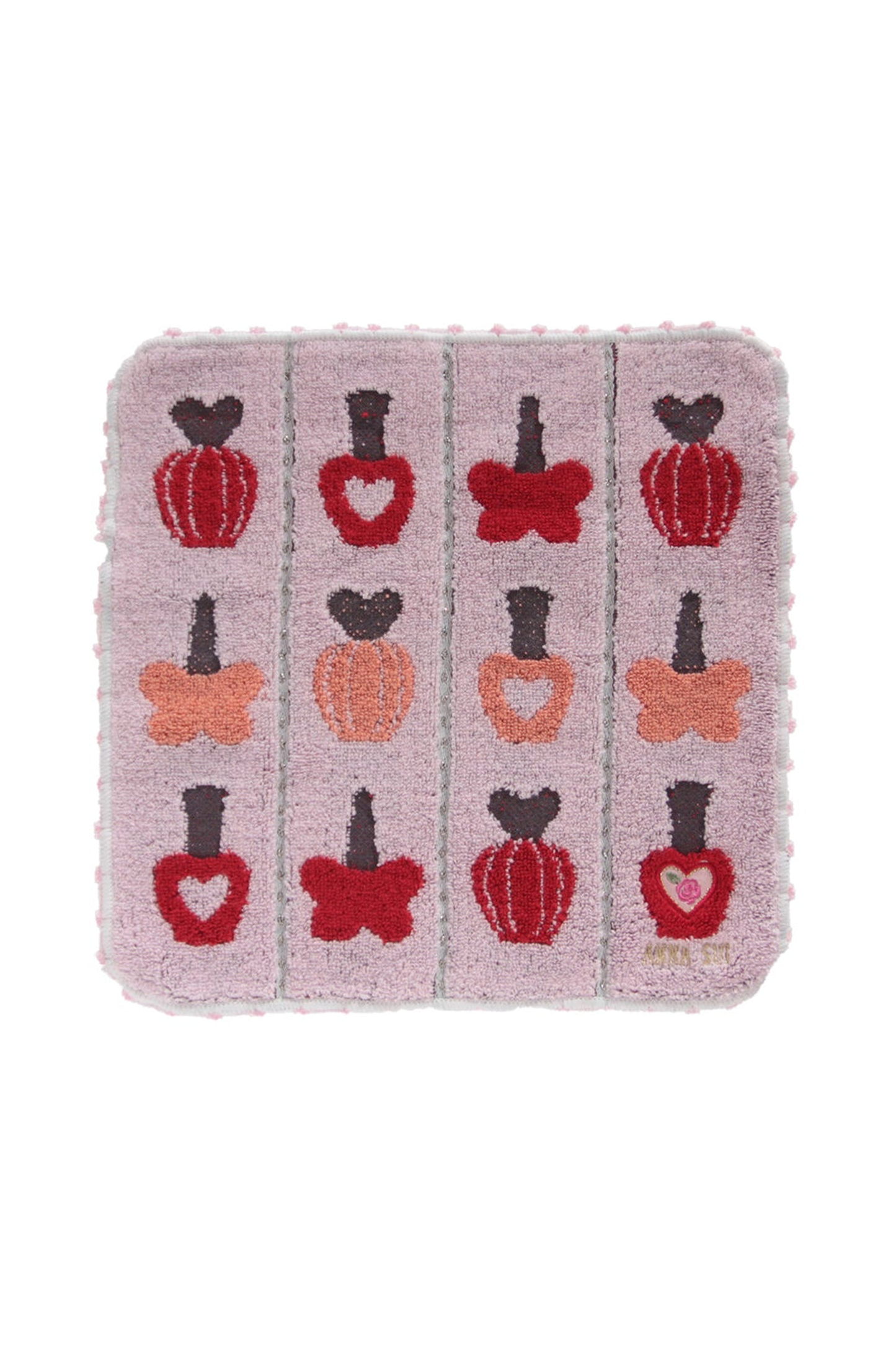 Washcloth, rounded square, light rose, with 4-lines with 3-Nail Polish design bottles