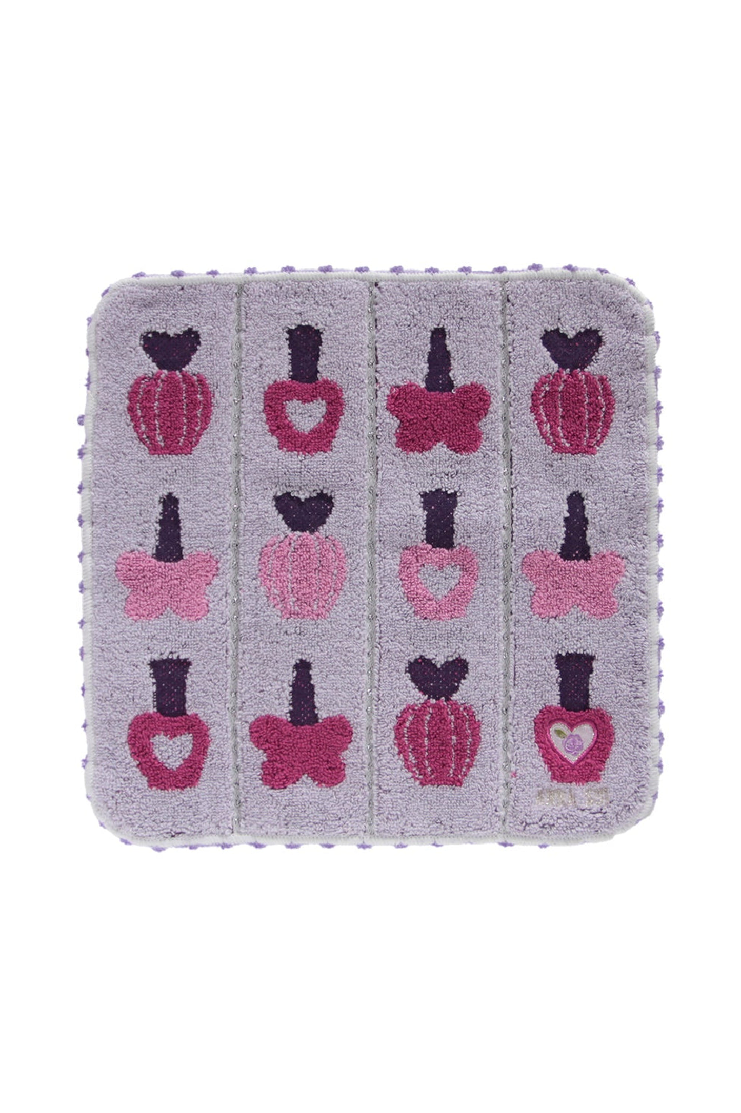 Washcloth, rounded square, light purple with 4-lines with 3-Nail Polish design bottle
