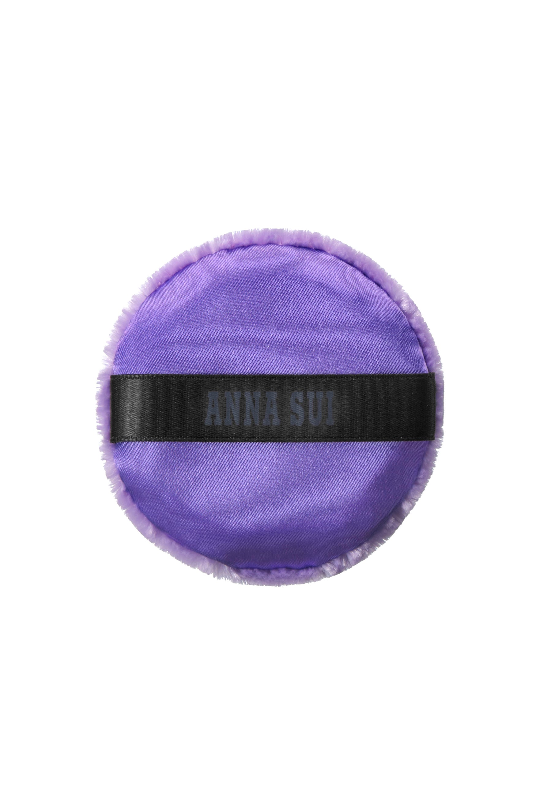 This soft powder mini purple with a black ribbon puff, conforms to the face as needed to apply powder