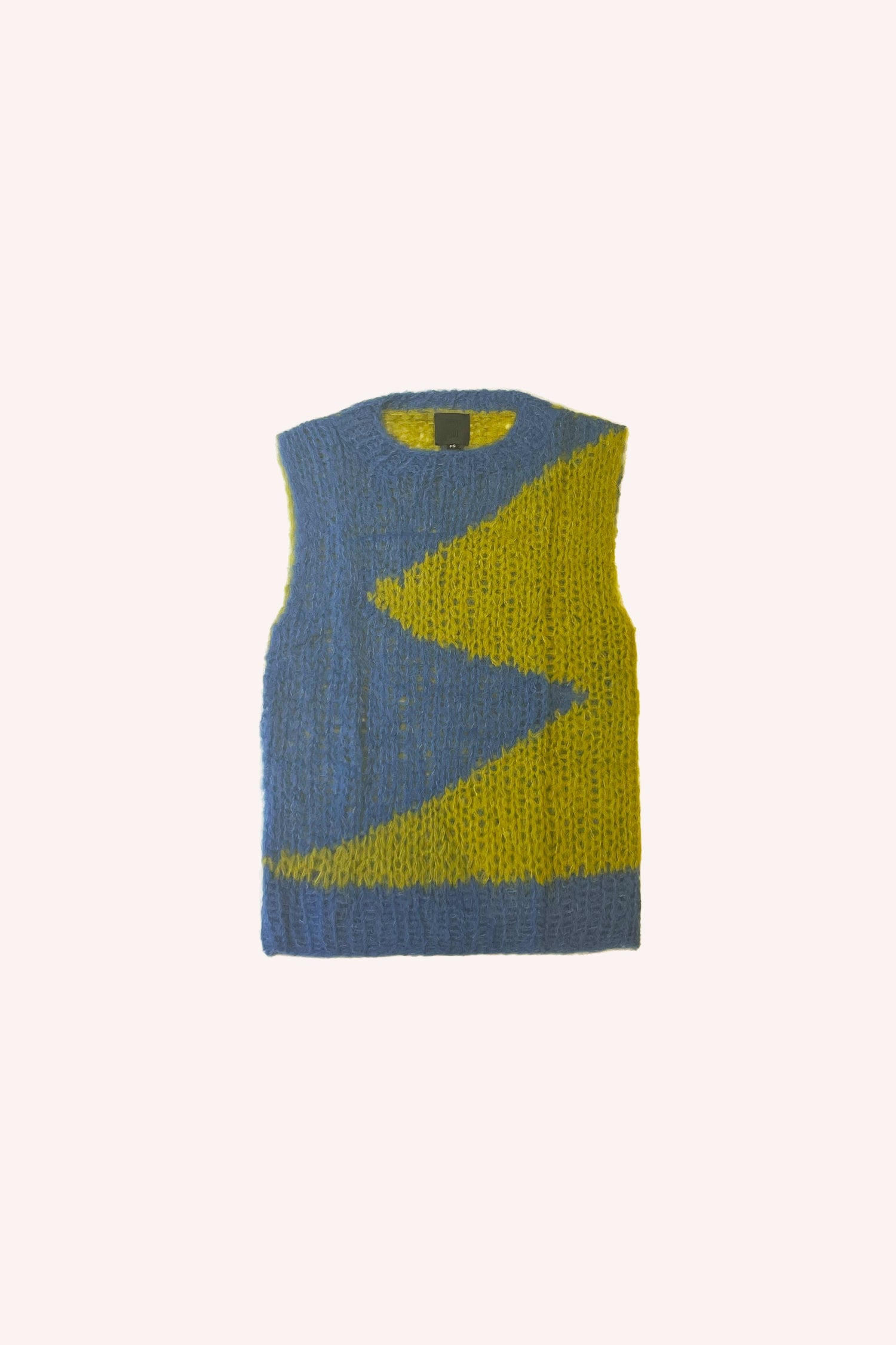 Sweater, Sleeveless, Blue & Green in triangle shape, running in opposite direction side to side