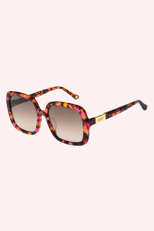 Square Sunglasses Orange, frames are in shade of Orange, beige spots, shade of beige glasses, Anna Sui on the branches
