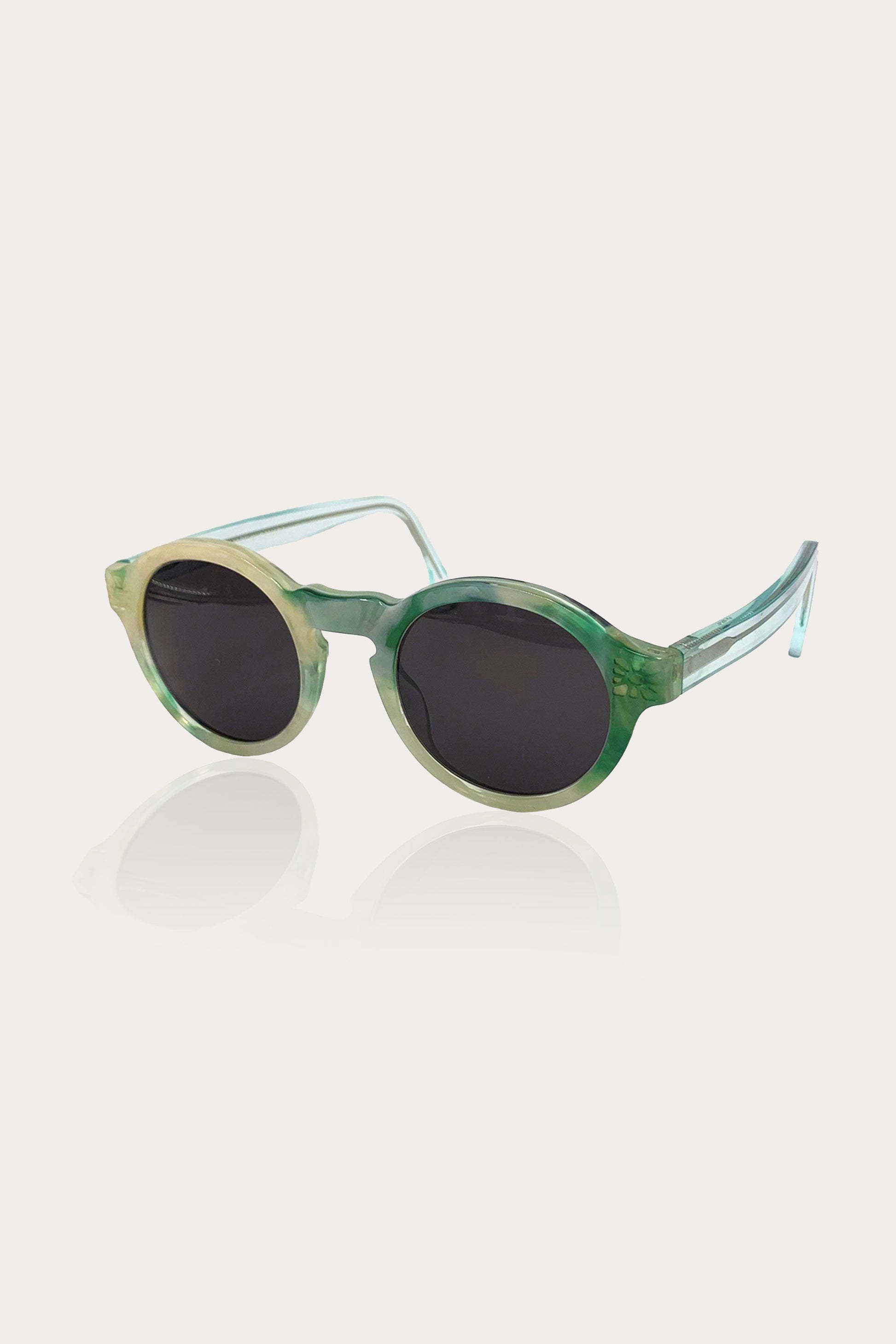  Round Sunglasses, large jade eyeglass frame with tinted lenses, made from Recycled Acetate