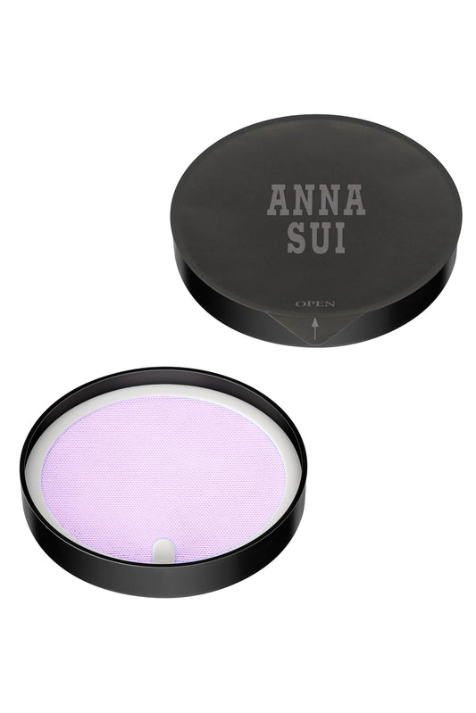 Black round container, Anna Sui label on top, with an open sign, loose Face Powder #200