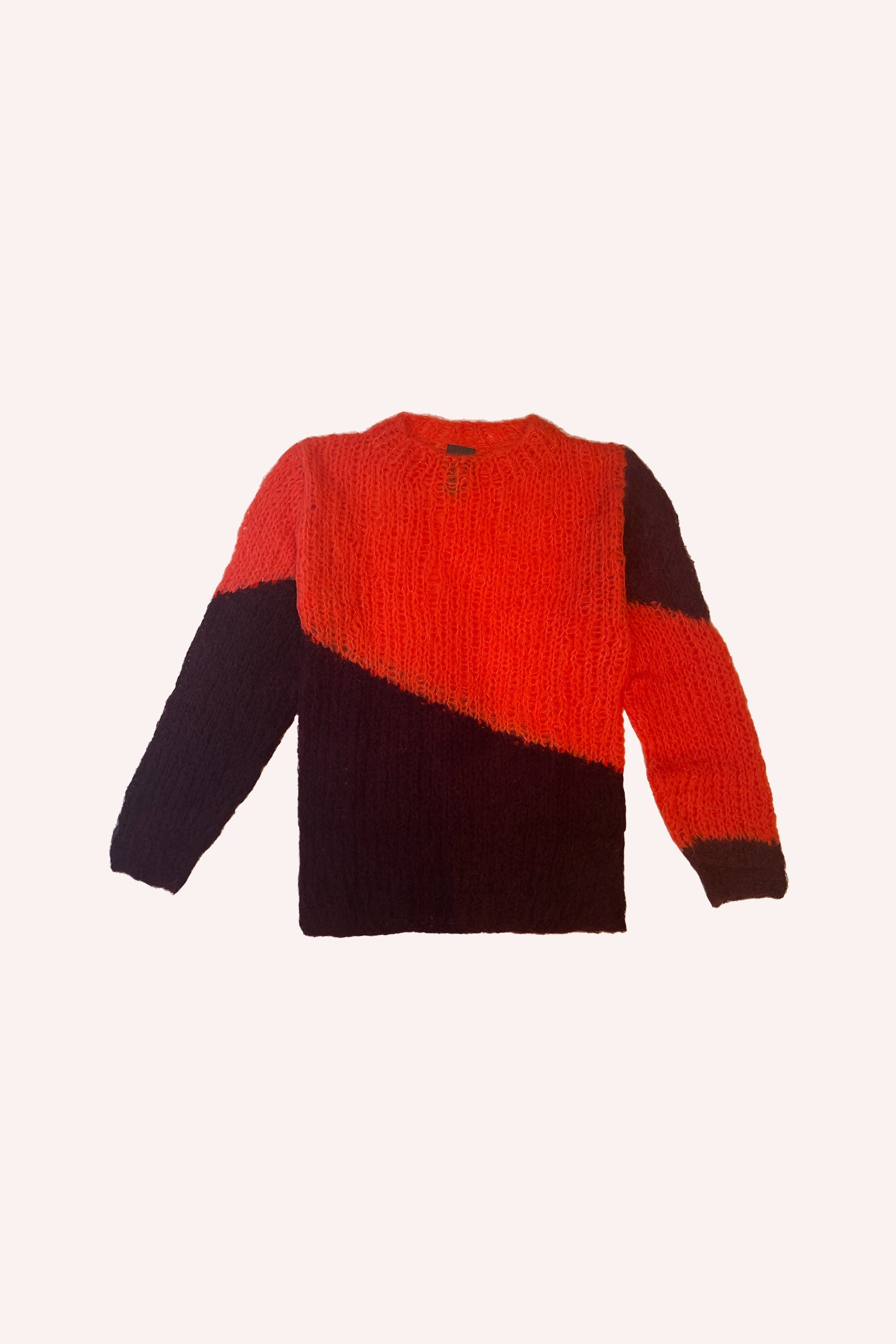NuWave sweater with long sleeves. The top is orange/red, with a black diagonal, running from the left bottom to the full right arm