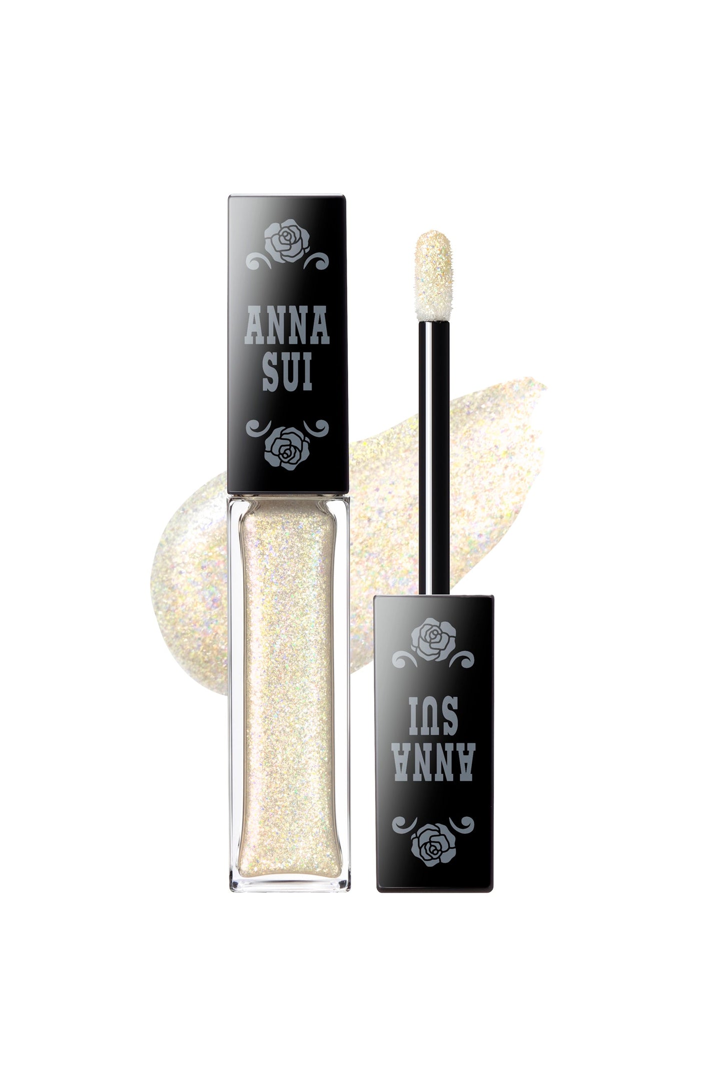 PEARLESCENT WHITE, Eye Glitter in a transparent bottle with Anna Sui label on the black top