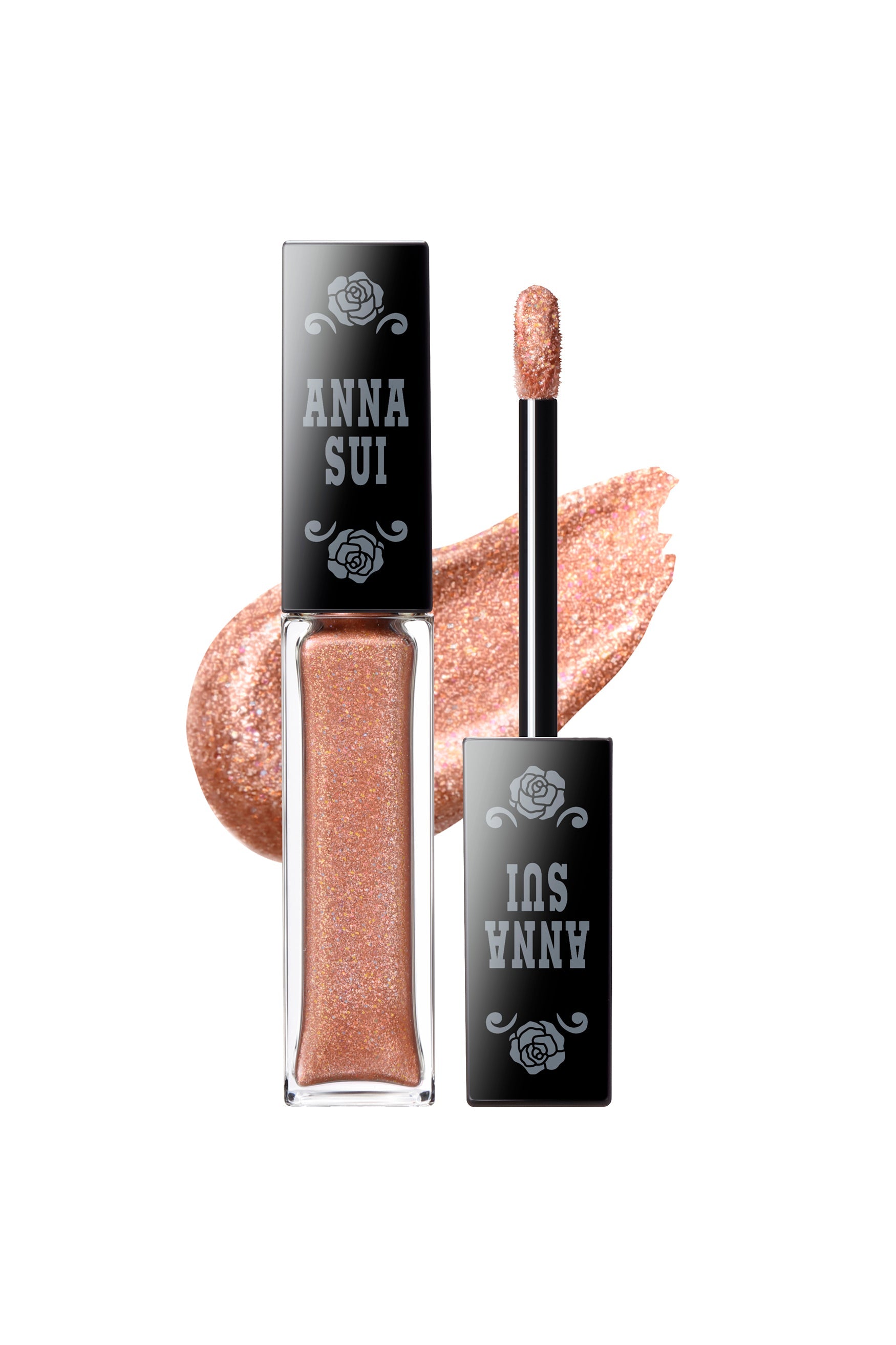 HONEY GLOW, Eye Glitter in a transparent bottle with Anna Sui label on the black top