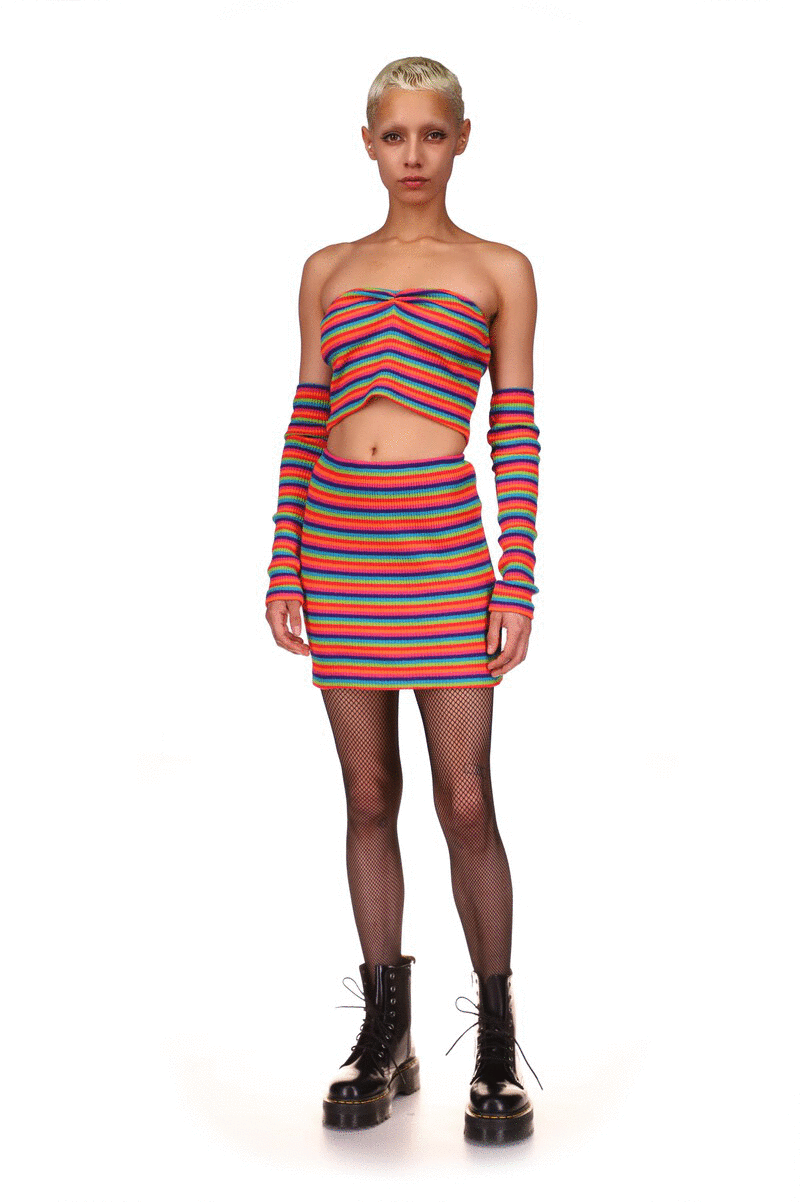 Rainbow Stripe Tube Top, sleeveless top, no straps, loose in front under the bust