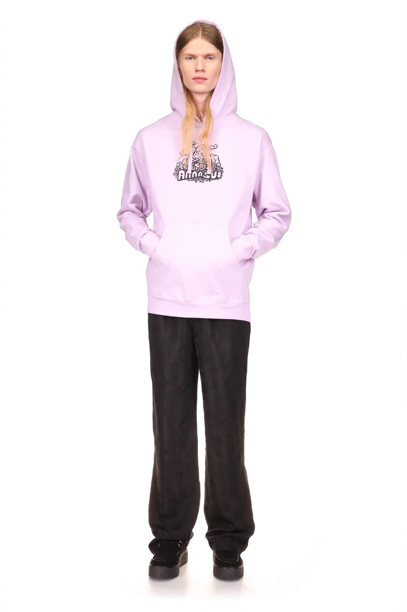 Sweatshirt Lavender long sleeves hoodie, with an Anna Sui label in front, 2 front pockets