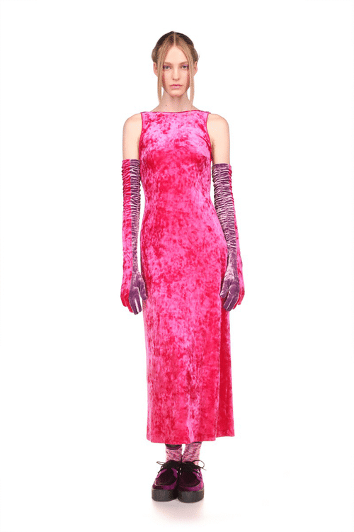 Stretch Velvet Dress <br> Hot Pink - Anna Sui