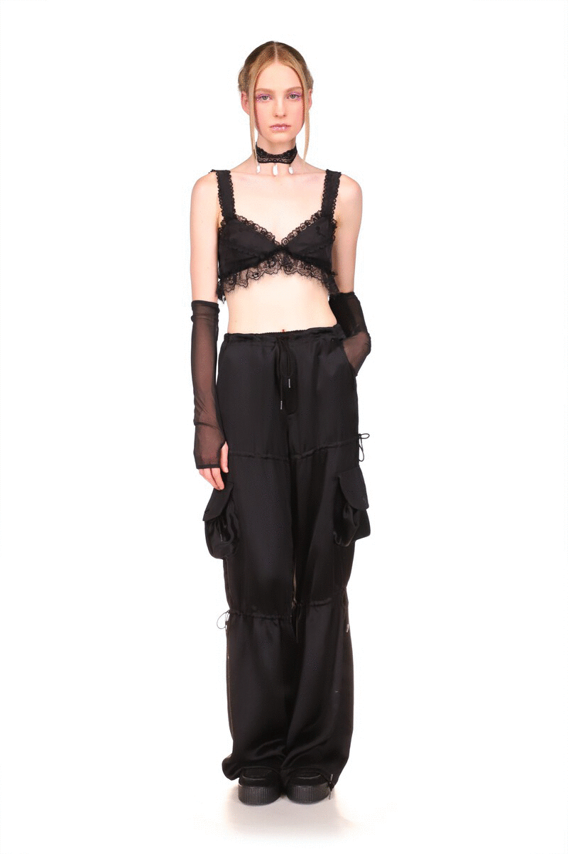 Washed Satin Pants<br> Black - Anna Sui