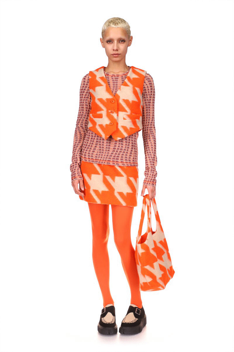 Pop Houndstooth Buttondown Vest<br> Orange Multi - Anna Sui